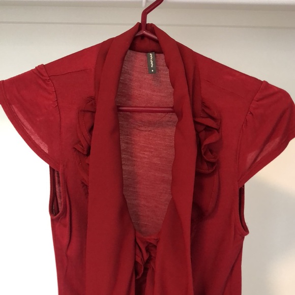 Red Blouse from Naf Naf with Front Tie and Ruffles - Picture 3 of 10